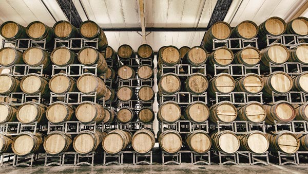 stacked wine barrels